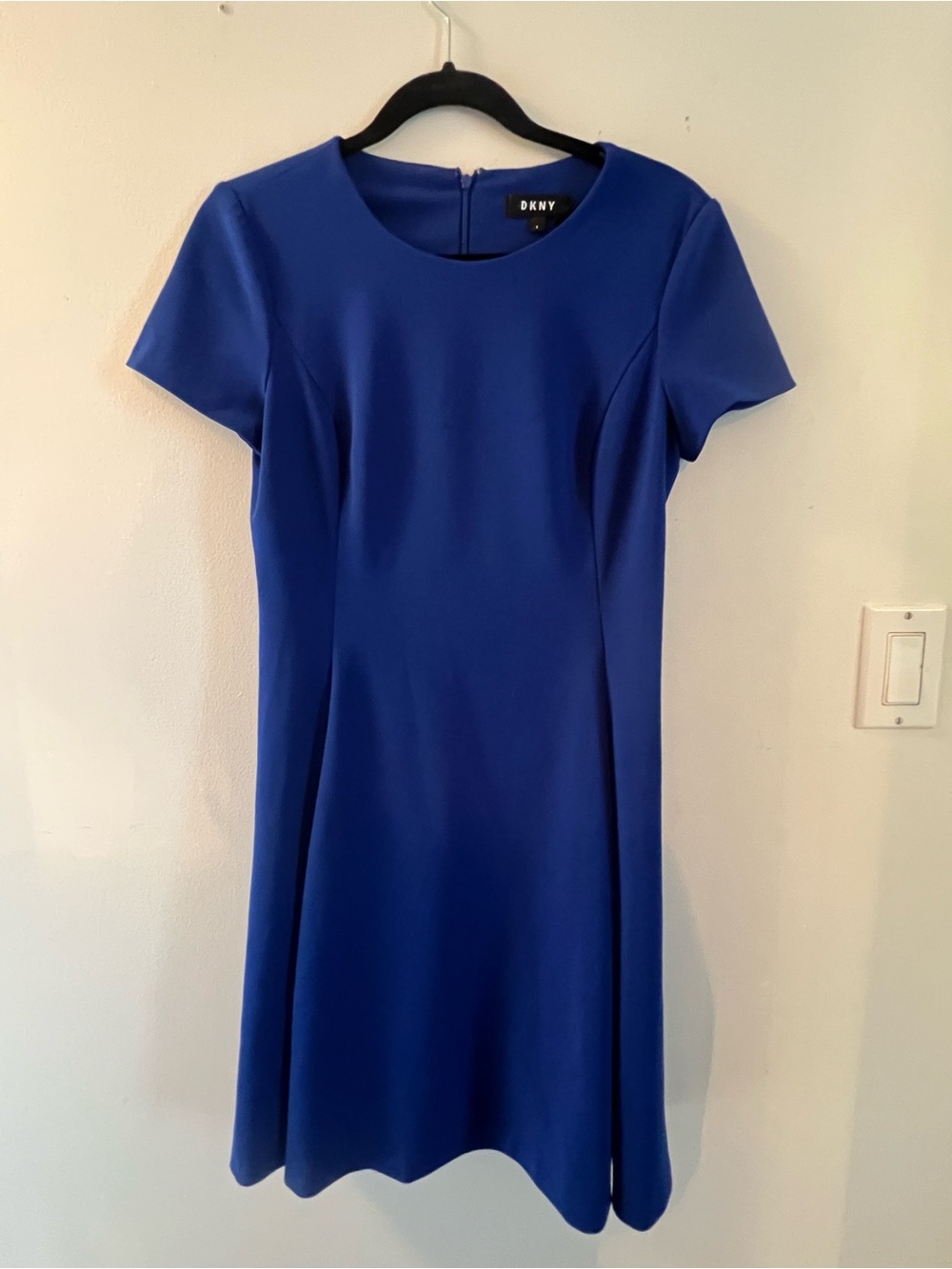 DKNY Cobalt Blue Fit-and-Flare Short Sleeve Dress